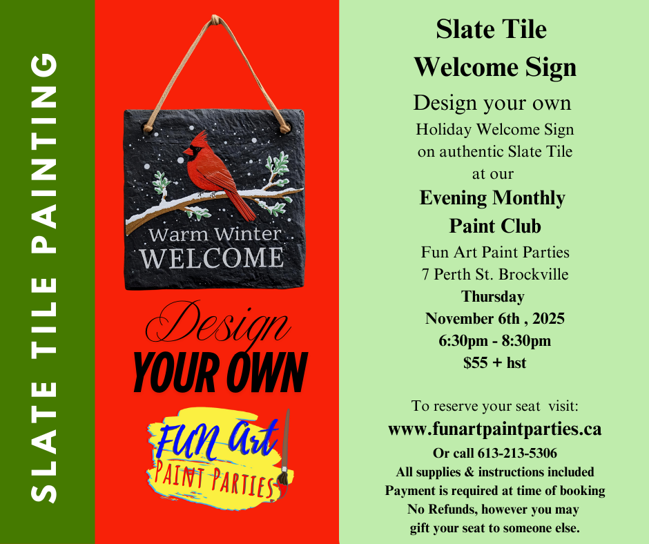 Evening Monthly Paint Club Slate Tile Holiday Welcome Sign November 6th