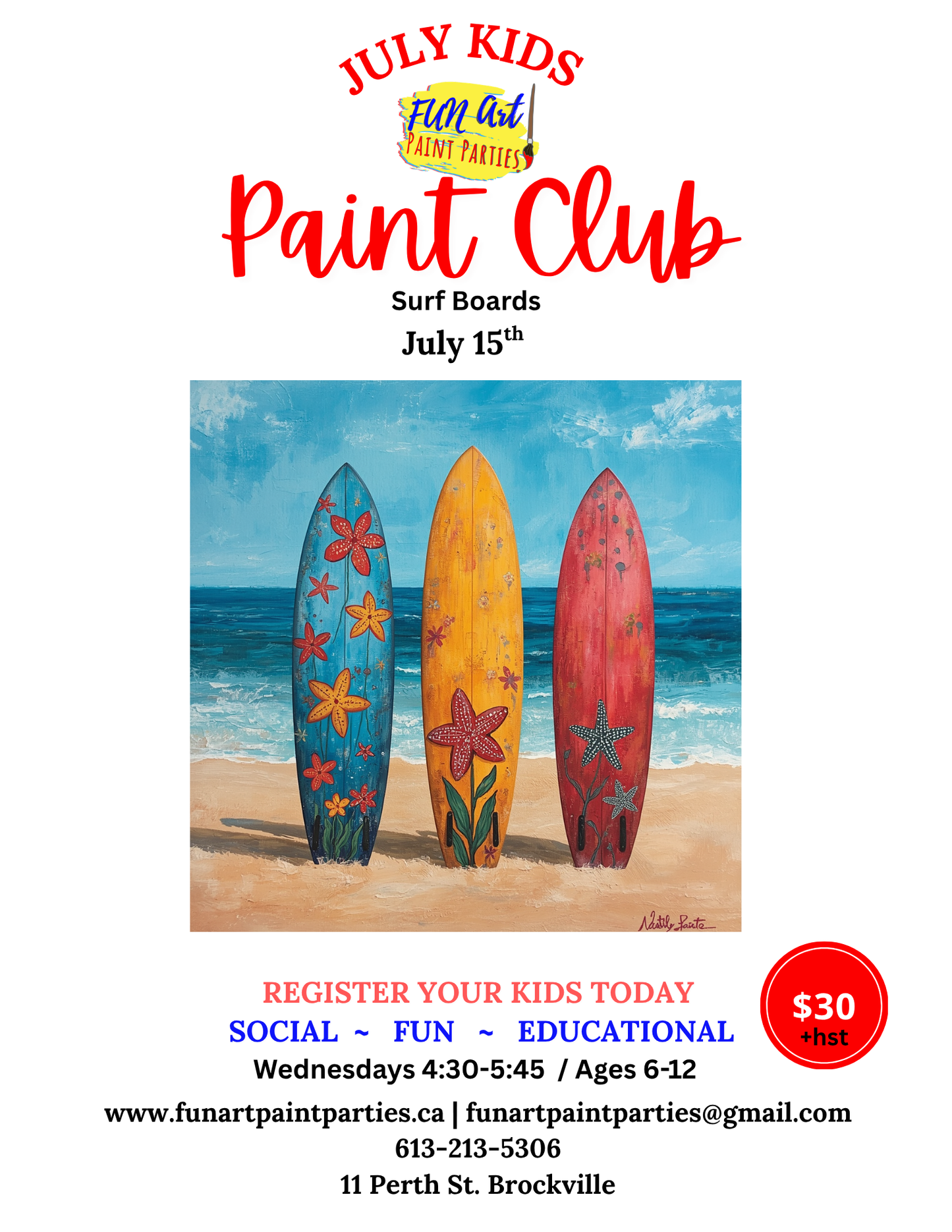 Kids Club July 15th Surf Boards