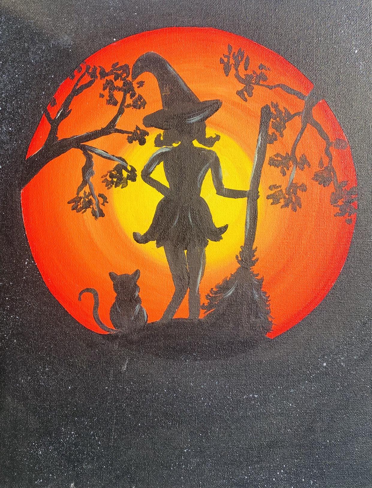 Witch & Cat in the Moonlight