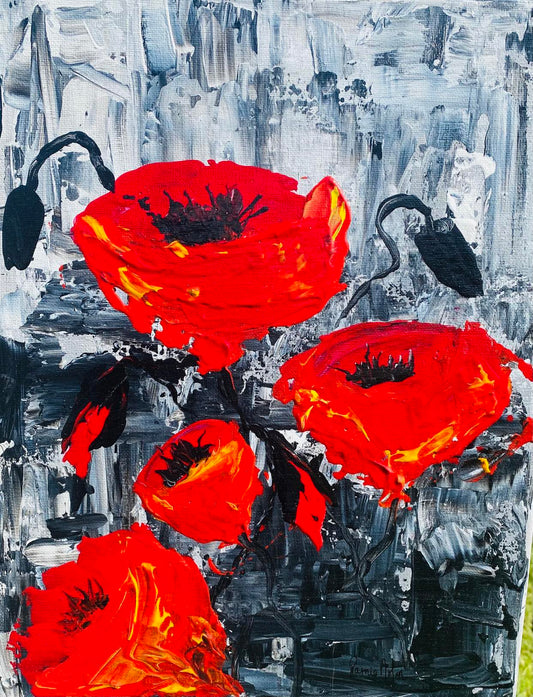 Abstract Poppies with a Black &  Grey background