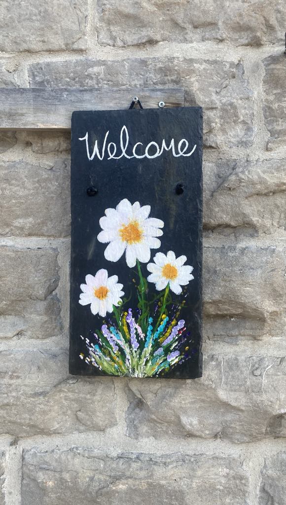 Welcome Sign on Slate Tile