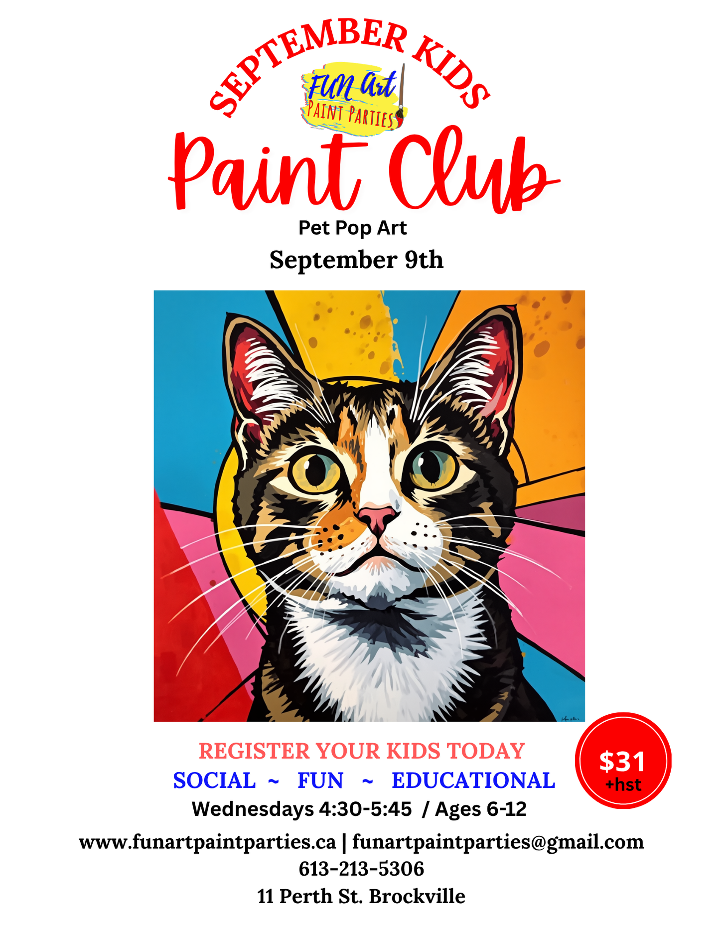 Pet Pop Art Kids  Sept 9th