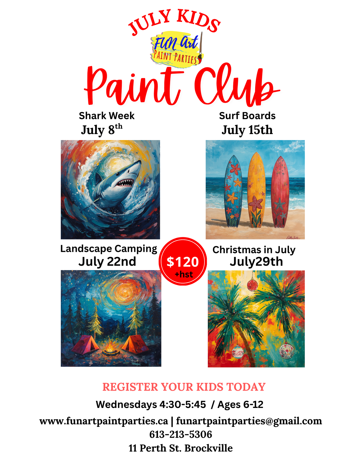 July Kids  Club Art Class ages 6-12